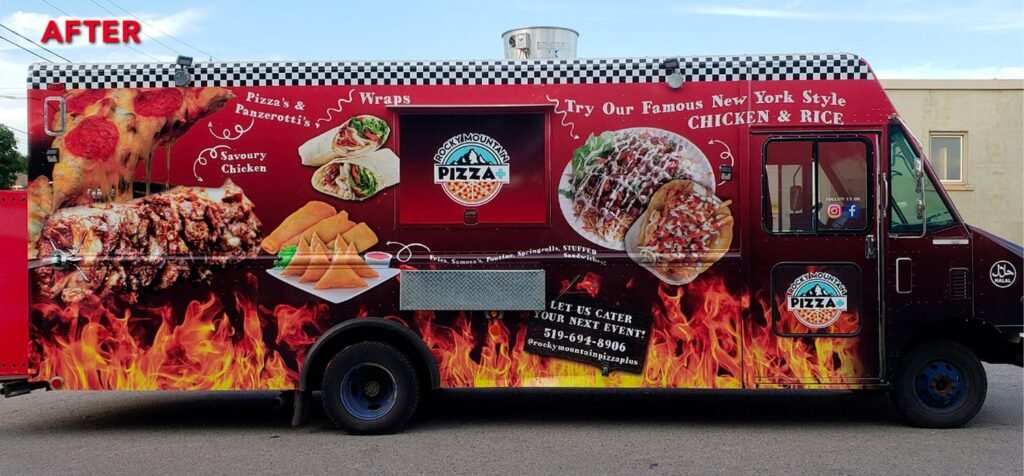 After: A plain white food truck turned into a rolling menu.