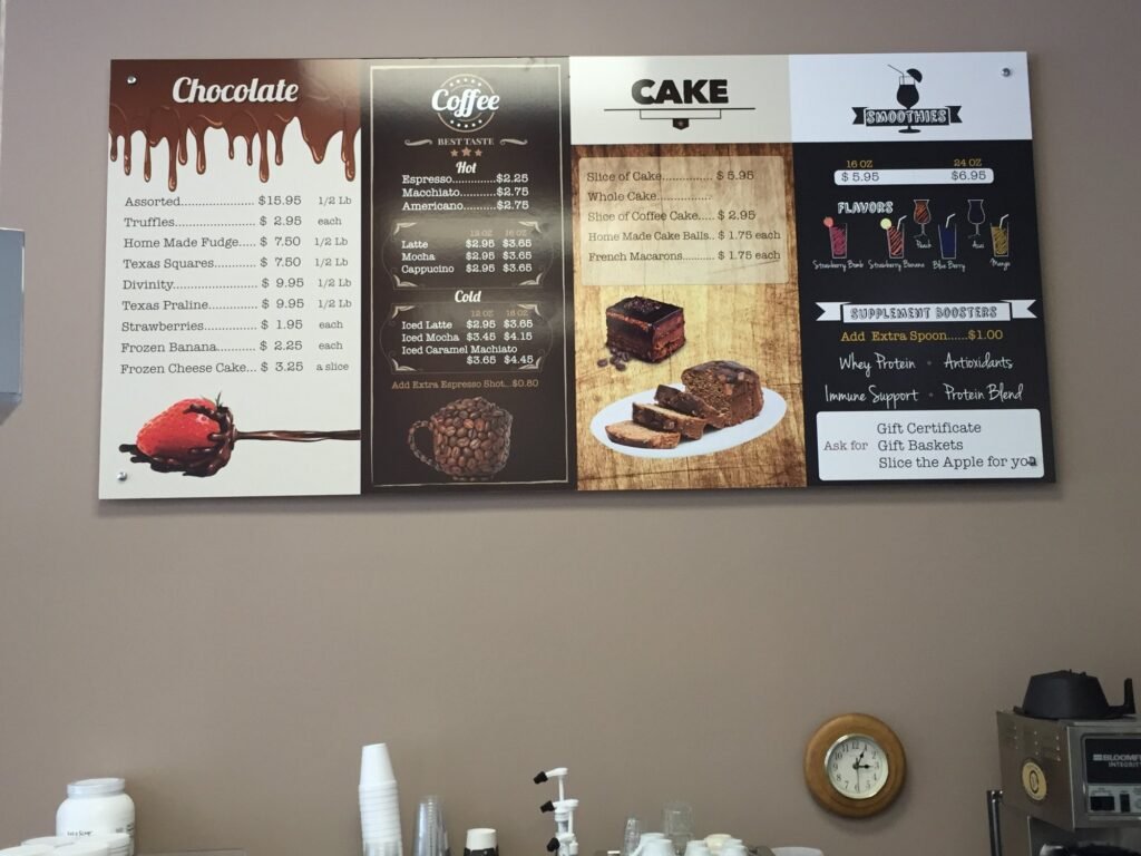 Backlit menu panels for Café in Houston, TX