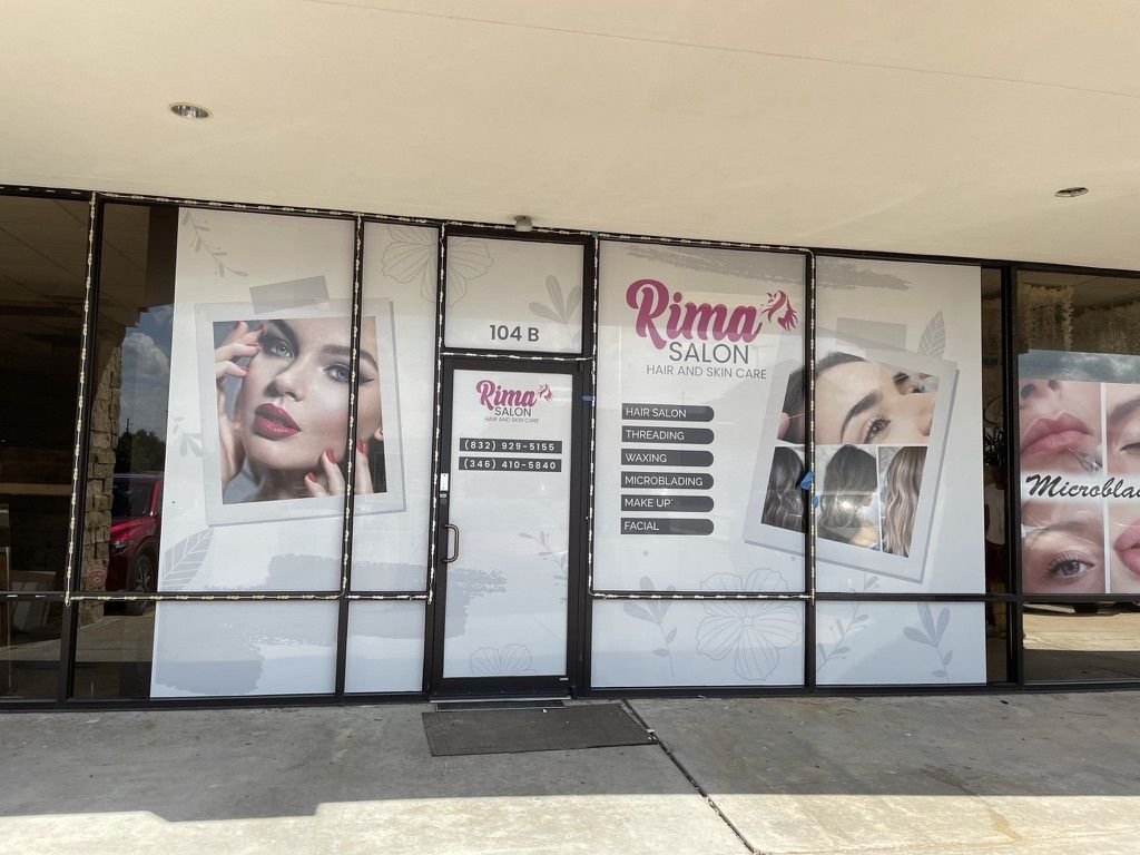 Beauty salon storefront window graphics in Houston