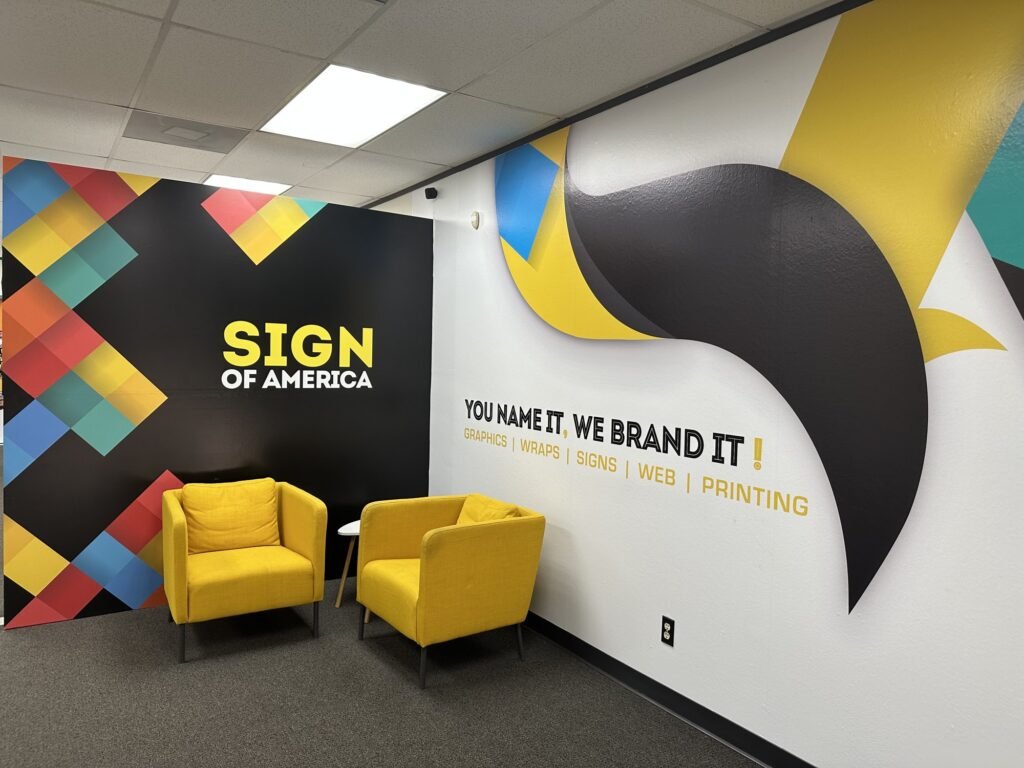 Studio brand wall for Sign of America in Houston, TX