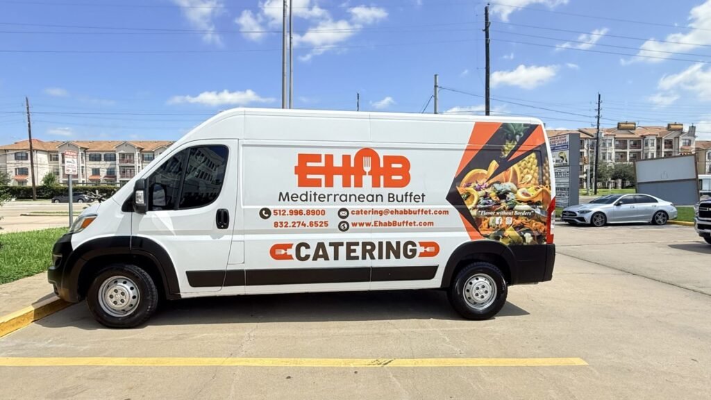 Cargo van wrap for Ehab Mediterranean Buffet catering in Houston