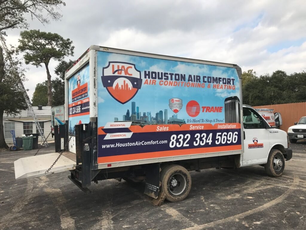 Box truck wrap for Houston Air Comfort air conditioning and heating