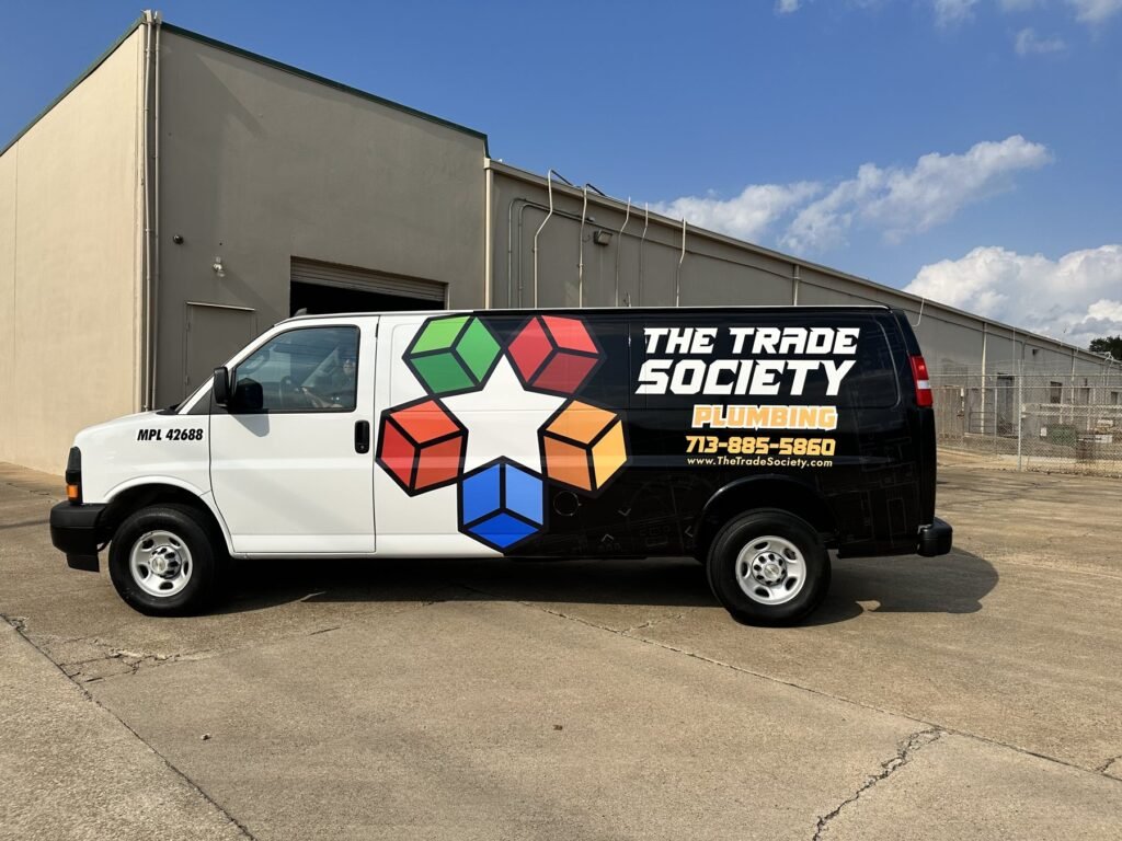 Plumbing van wrap for The Trade Society in Houston, TX